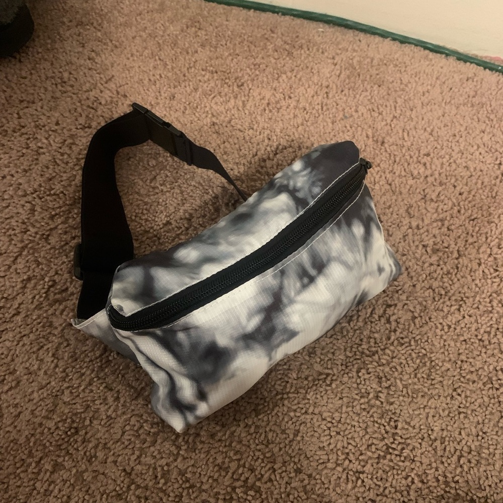 PINK Womens Black and White Tie-Dye fanny pack/reversible drawstring bookbag